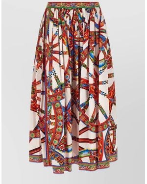 Dolce & Gabbana Printed Pleated Midi Skirt - Red