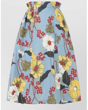Marni Cotton Floral-Print Flared Midi A-Line Skirt - Blue