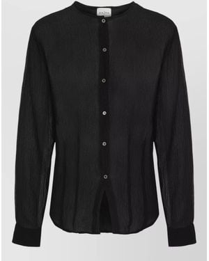 LeKasha Silk Shirt Long Sleeves Sheer Textured - Black