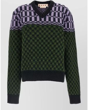 Marni Geometric-Pattern Wool Sweater - Green