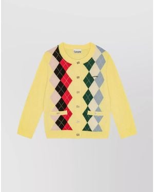 Ganni Cashmere Checked Cardigan - Metallic