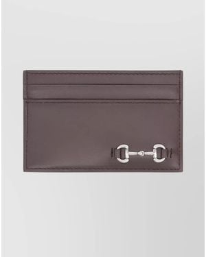 Gucci Slim Leather Card Holder With Metallic Detail - Purple