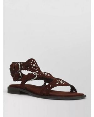 Ash Suede Leather Flat Sandals Round Toe - Brown