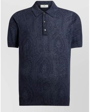 Etro Paisley Floral Print Short Sleeve Polo Top - Blue
