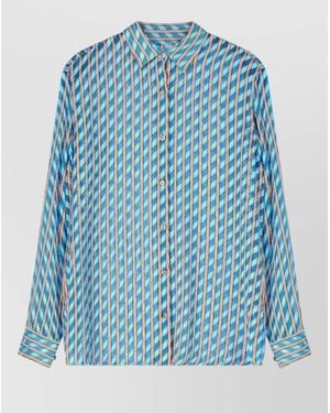 Dries Van Noten Striped Long Sleeve Collared Shirt - Blue