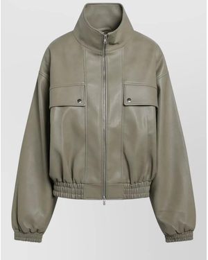 Frankie Shop High Collar Jacket Long Sleeves Hem - Green