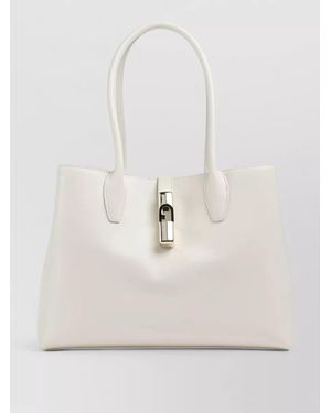 Furla Tote Bag Structured Shape Smooth Finish Handles - White