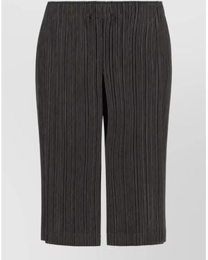 Pleats Please Issey Miyake Pleated Wide-Leg Cropped Trousers - Grey
