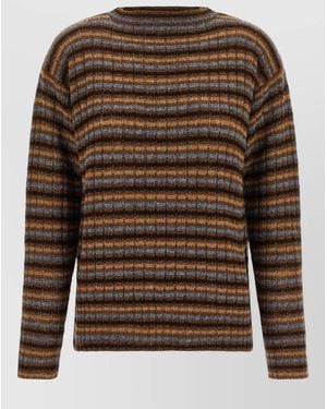 Prada Crew Neck Wool Jumper Horizontal Stripes - Brown