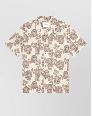 Les Deux Silk Nylon Short Sleeve Floral Top - Natural