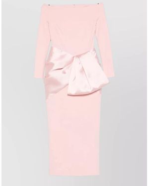Solace London Rhianne Off Shoulder Satin Bow Midi Dress - Pink