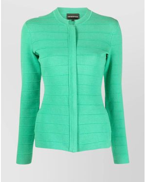 Emporio Armani Cotton Crew Neck Jacket With Fitted Silhouette - Green