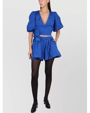RED Valentino Taffeta Top With Puff Sleeves And Bow Detail - Blue