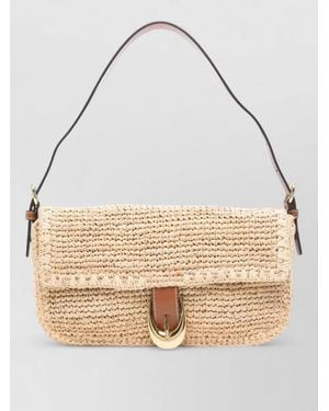 STAUD Harlow Raffia Shoulder Bag Medium - Natural