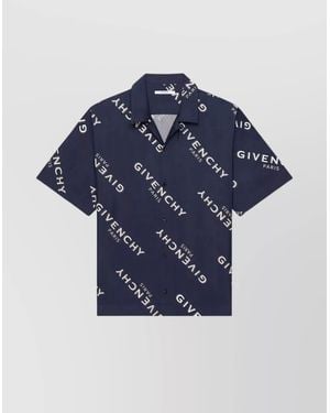 Givenchy Shadow Print Silk Short Sleeve Shirt - Blue