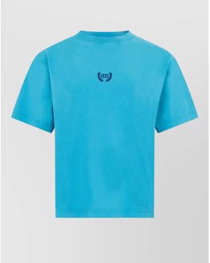 Balenciaga Cotton T Shirt Embroidered Logo Front - Blue