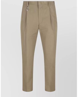 Prada Pleated Cotton Trousers With Charm - Natural
