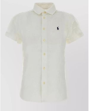 Polo Ralph Lauren Linen Shirt Short Sleeves Button Down Collar - White