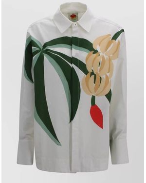 FARM Rio Floral Print Shirt Curved Hem Long Sleeves - Green