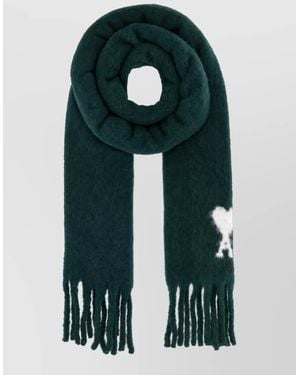 Ami Paris Alpaca Wool Fringed Scarf - Green