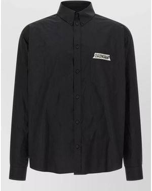 Balenciaga Cotton Masking Tape Printed Long Sleeve Oversized Shirt - Black