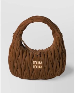Miu Miu Quilted Tote Suede Top Handle - Brown