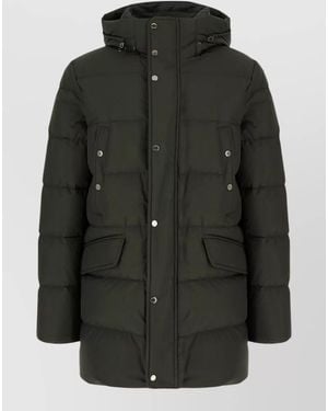 Moorer Polyester Down Hooded Jacket Front Pockets - Black