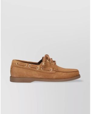 Celine Eyelet Detailing Suede Loafers - Brown