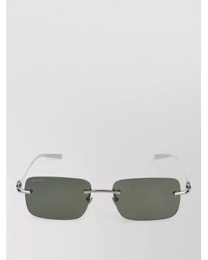 Gucci Rectangular Rimless Metal Sunglasses Adjustable Nosepads - Green