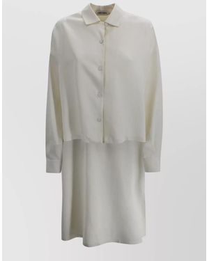 Alberta Ferretti Cropped Button Up Shirt Layered Design - Grey