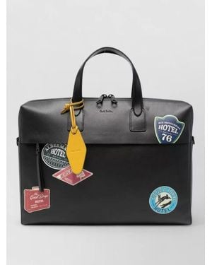 Paul Smith Patch Graphic Leather Briefcase Shoulder Strap - Black