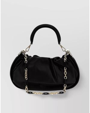 Roger Vivier Leather Draped Shoulder Bag - Black