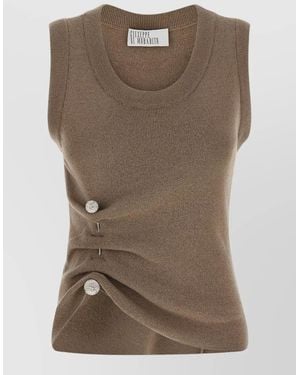 GIUSEPPE DI MORABITO Jewel Brooch Knit Top Sleeveless Ruched - Brown