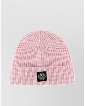 Stone Island Ribbed Knit Folded Cuff Cap - Pink
