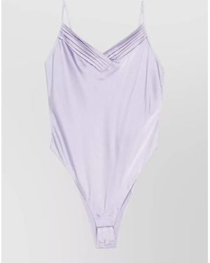 forte_forte Silk V-Neck Ruched Sleeveless Bodysuit - Purple