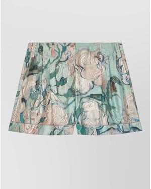 Givenchy Silk Twill Shorts Rose Archive Motif - Blue