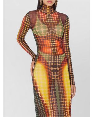 Jean Paul Gaultier Printed High-Neck Long-Sleeve Midi Dress - Orange