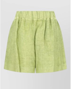 120% Lino Linen Shorts Pleated Front Single Pocket - Green