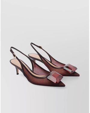 Gianvito Rossi Gem Embellished Mesh Detailing Kitten Heel Pumps - Pink
