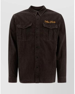 RRL Denim Shirt With Embroidered Text And Chest Pockets - Black
