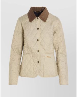 Barbour Quilted Jacket With Corduroy Collar And Pockets - Natural