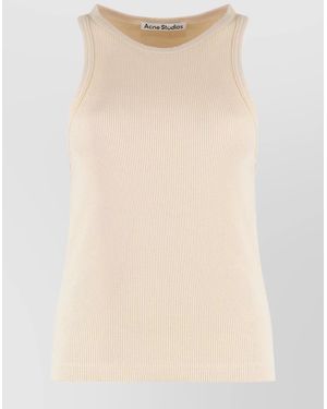 Acne Studios Ribbed Crew Neck Sleeveless Cotton Top - Natural