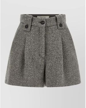 Golden Goose Ryanna Shorts Pleated Front Textured Fabric Belt Loops - Grey