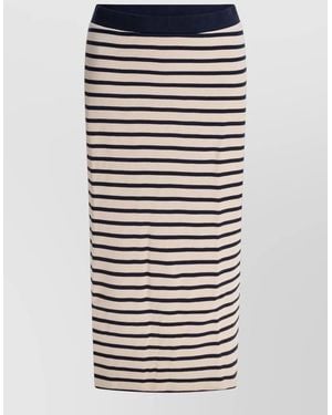 Ines De La Fressange Paris Midi Skirt Straight Silhouette Striped Pattern - Blue