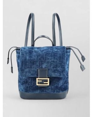 Fendi Backpack Monogram Denim Logo Texture - Blue