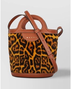 Marni Tropicalia Mini Shearling Bucket Bag - Brown