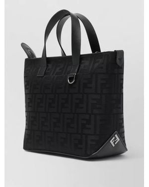 Fendi Shopping Tote Nylon Ff Grace Top Handles - Black