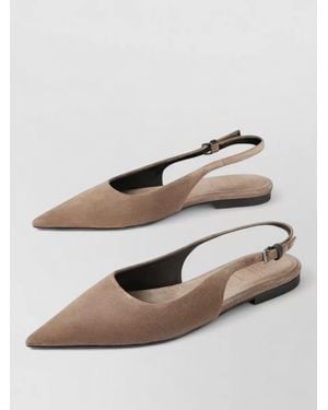 Brunello Cucinelli Ballerina Shoes Slingback Pointed Toe Suede - Natural