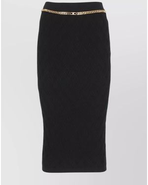 Elisabetta Franchi Midi Skirt With Textured Pattern And Chain - Black