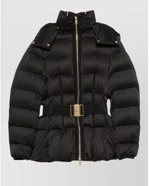 Elisabetta Franchi Down Belted Quilted Puffer Jacket - Black
